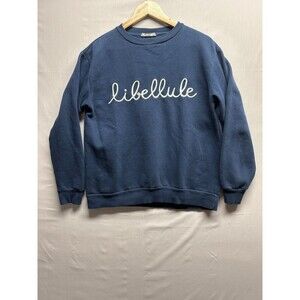 MNG Women’s Navy Blue Pullover Crewneck Sweater Libellule Graphic Medium